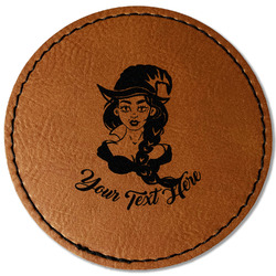 Witches On Halloween Faux Leather Iron On Patch - Round (Personalized)