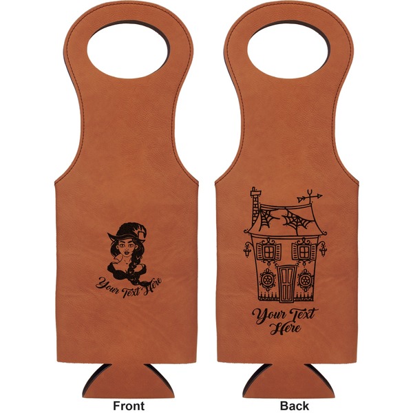 Witches On Halloween Leatherette Wine Tote Double Sided - Front and Back
