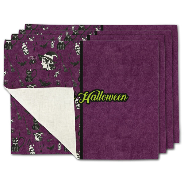 Custom Witches On Halloween Single-Sided Linen Placemat - Set of 4 w/ Name or Text