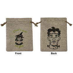 Witches On Halloween Medium Burlap Gift Bag - Front & Back (Personalized)