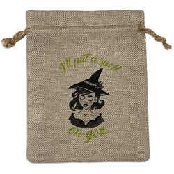 Witches On Halloween Medium Burlap Gift Bag - Front (Personalized)