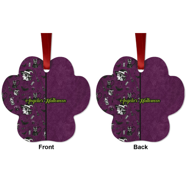 Witches On Halloween Metal Paw Ornament - Front and Back