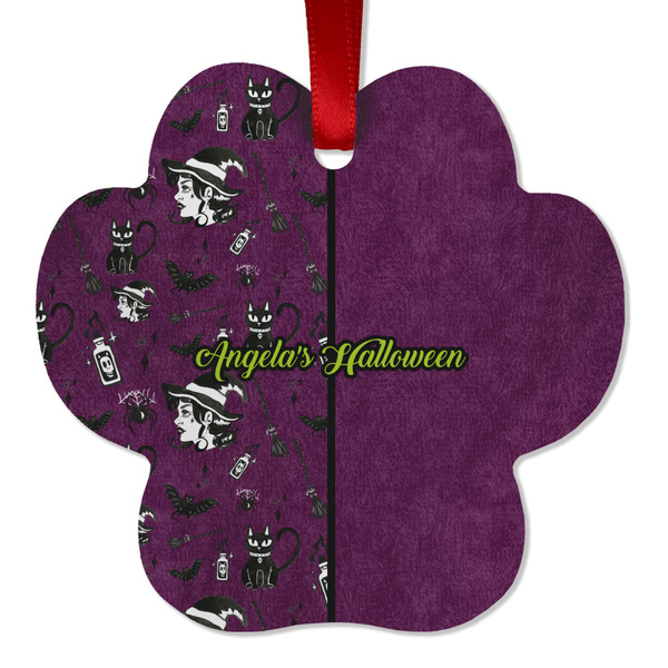 Custom Witches On Halloween Metal Paw Ornament - Double Sided w/ Name or Text