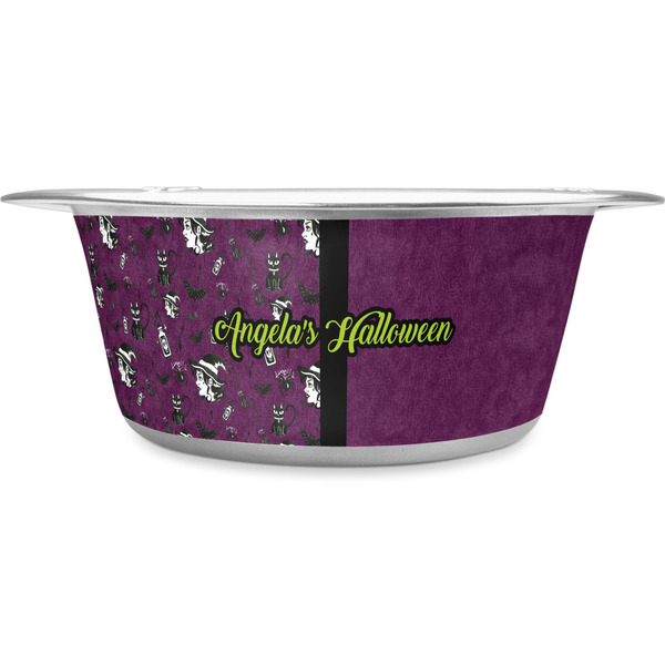 Custom Witches On Halloween Stainless Steel Dog Bowl - Large (Personalized)