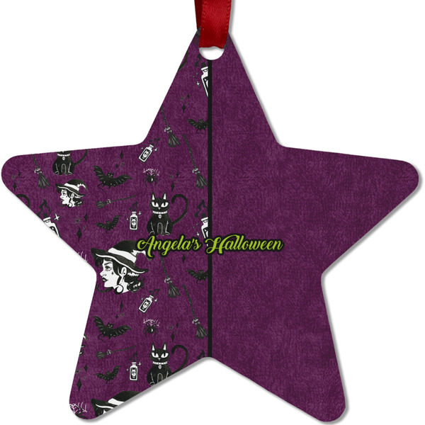 Custom Witches On Halloween Metal Star Ornament - Double Sided w/ Name or Text