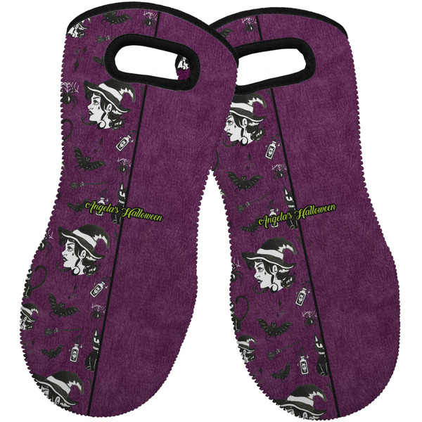 Custom Witches On Halloween Neoprene Oven Mitts - Set of 2 w/ Name or Text