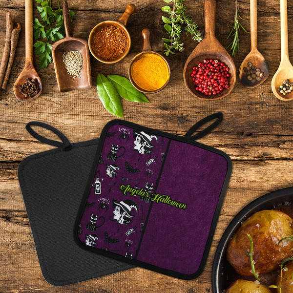 Witches On Halloween Neoprene Pot Holder - Set of 2  LIFESTYLE (Flatlay)