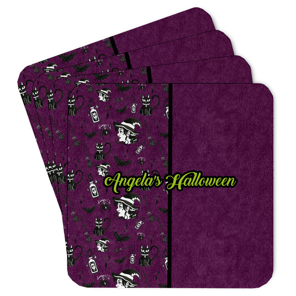 Custom Witches On Halloween Paper Coasters w/ Name or Text