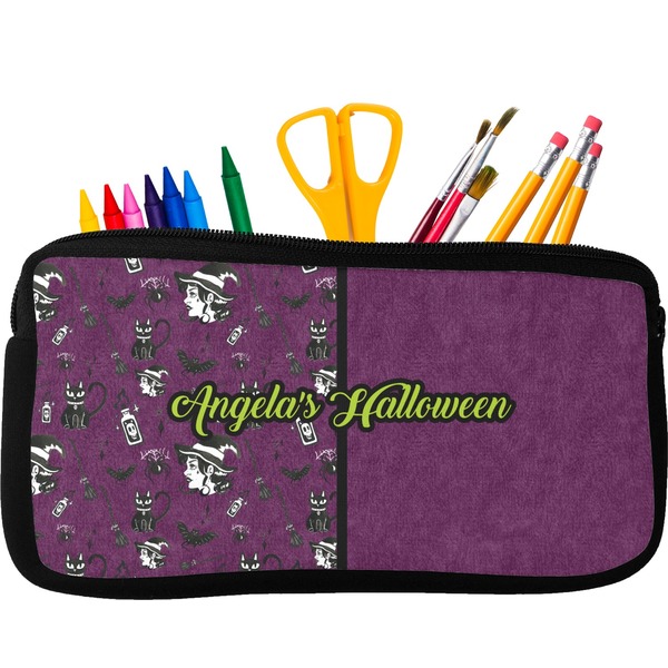 Custom Witches On Halloween Neoprene Pencil Case - Small w/ Name or Text