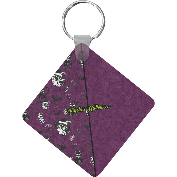 Custom Witches On Halloween Diamond Plastic Keychain w/ Name or Text