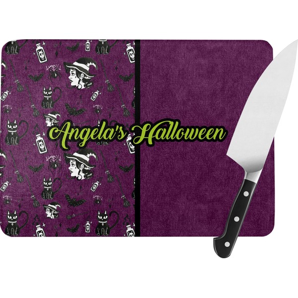 Custom Witches On Halloween Rectangular Glass Cutting Board (Personalized)