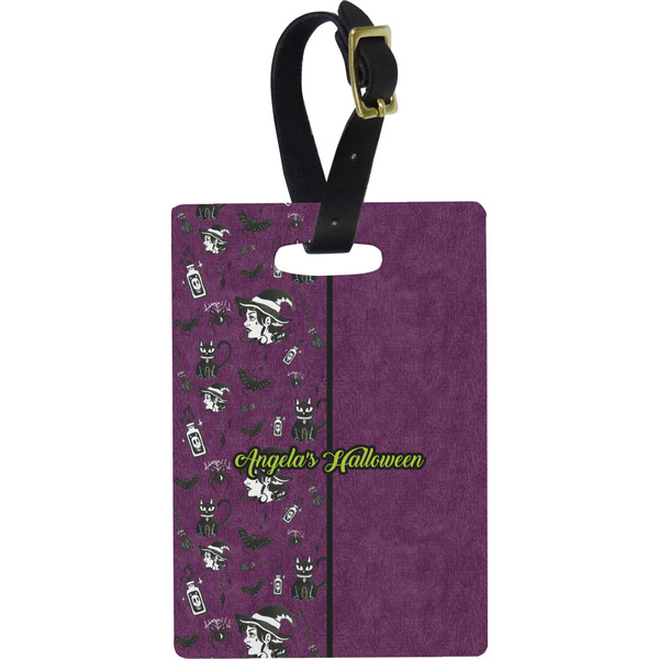 Custom Witches On Halloween Plastic Luggage Tag - Rectangular w/ Name or Text