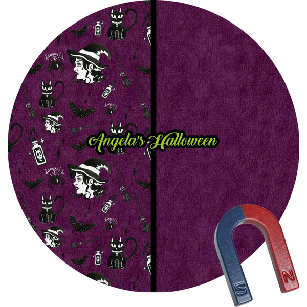 Custom Witches On Halloween Round Fridge Magnet (Personalized)
