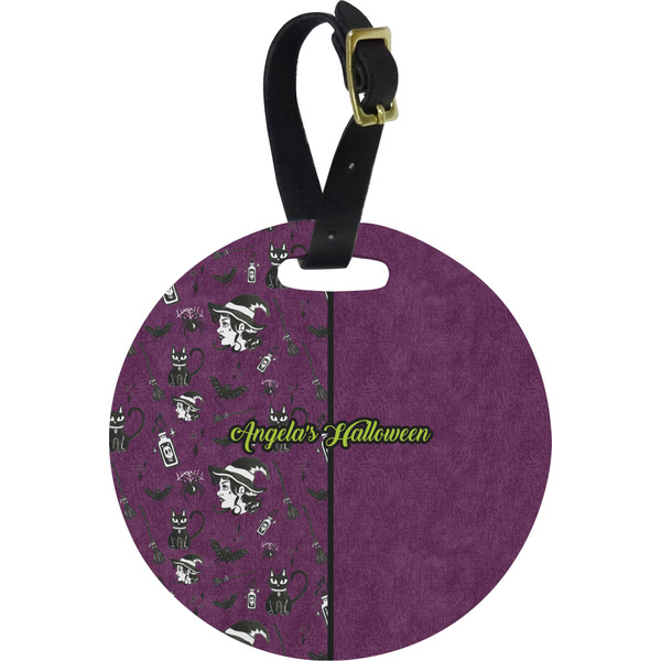 Custom Witches On Halloween Plastic Luggage Tag - Round (Personalized)