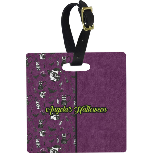 Custom Witches On Halloween Plastic Luggage Tag - Square w/ Name or Text