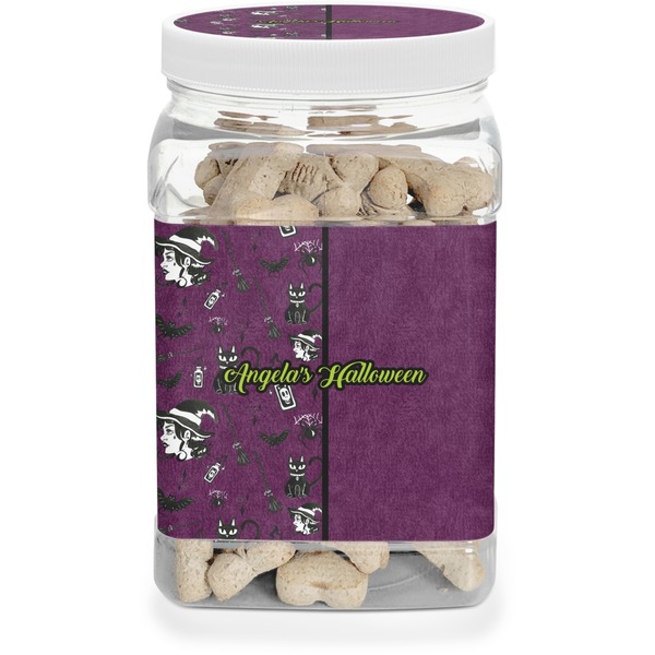 Custom Witches On Halloween Dog Treat Jar (Personalized)