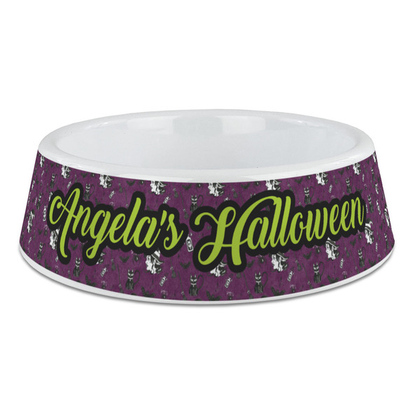 Custom Witches On Halloween Plastic Dog Bowl - Large (Personalized)
