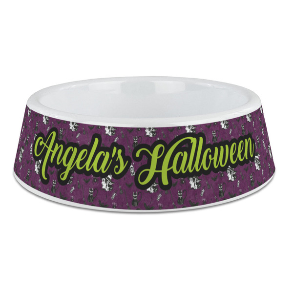Custom Witches On Halloween Plastic Dog Bowl - Large (Personalized)