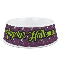 Witches On Halloween Plastic Dog Bowl (Personalized)