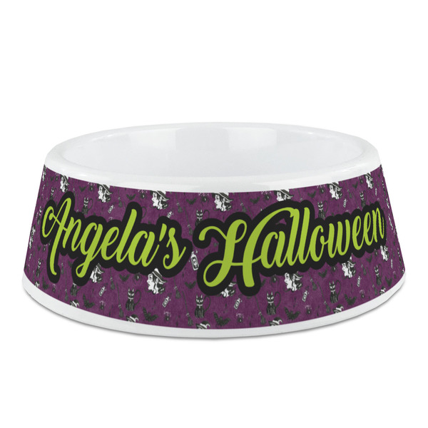 Custom Witches On Halloween Plastic Dog Bowl (Personalized)