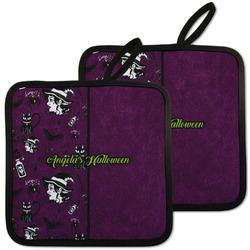 Witches On Halloween Pot Holders - Set of 2 w/ Name or Text