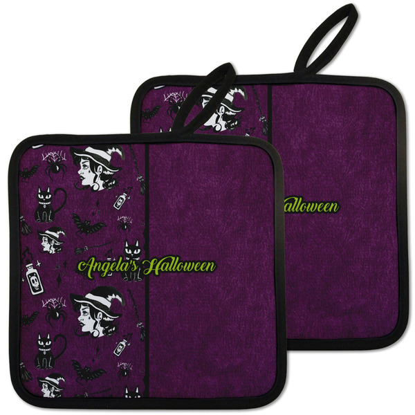 Custom Witches On Halloween Pot Holders - Set of 2 w/ Name or Text
