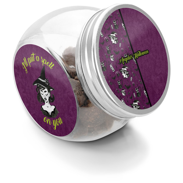 Custom Witches On Halloween Puppy Treat Jar (Personalized)
