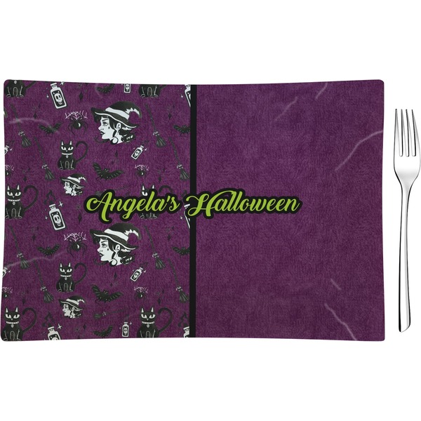 Custom Witches On Halloween Glass Rectangular Appetizer / Dessert Plate (Personalized)