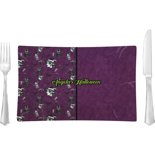 Custom Witches On Halloween Rectangular Glass Lunch / Dinner Plate - Single or Set (Personalized)