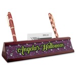 Witches On Halloween Red Mahogany Nameplate with Business Card Holder (Personalized)