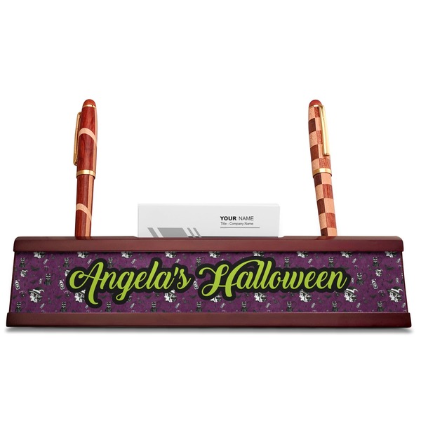Witches On Halloween Red Mahogany Nameplates with Business Card Holder - Straight