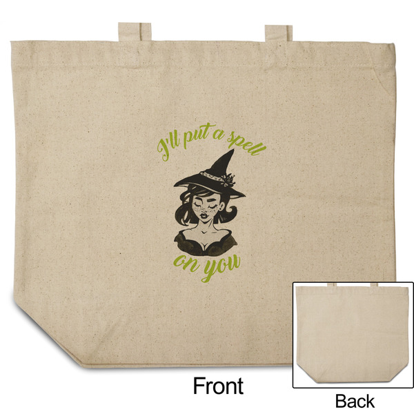 Witches On Halloween Reusable Cotton Grocery Bag - Front & Back View