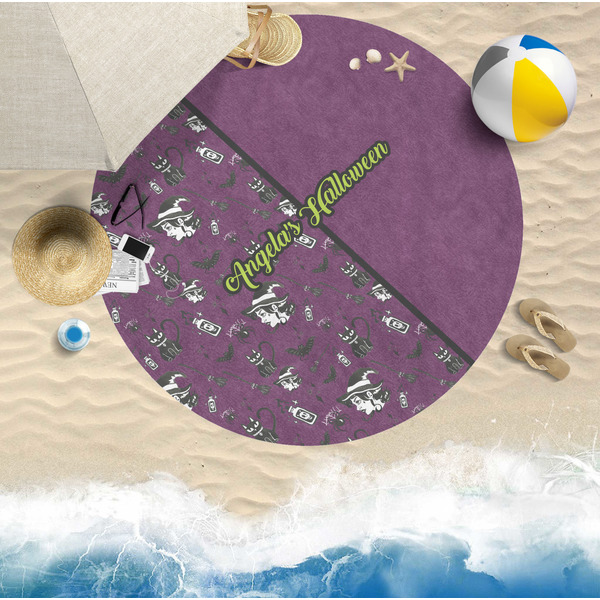 Witches On Halloween Round Beach Towel Lifestyle