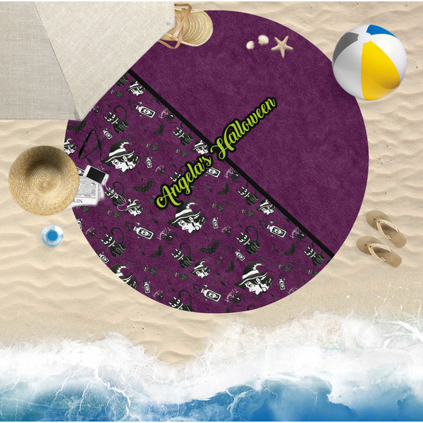Witches On Halloween Round Beach Towel Lifestyle