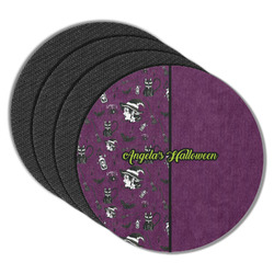 Witches On Halloween Round Rubber Backed Coasters - Set of 4 (Personalized)