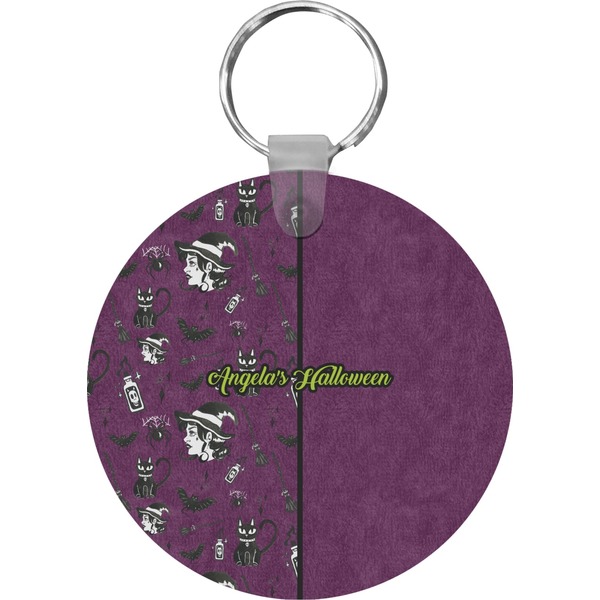 Custom Witches On Halloween Round Plastic Keychain (Personalized)