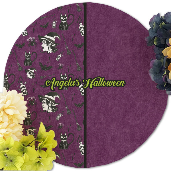 Witches On Halloween Round Linen Placemats - Front (w flowers)