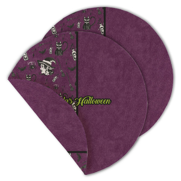 Custom Witches On Halloween Round Linen Placemat - Double Sided (Personalized)