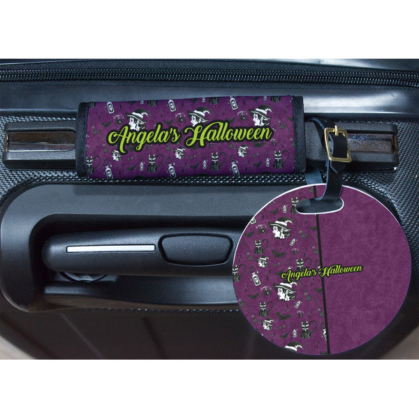 Witches On Halloween Round Luggage Tag & Handle Wrap - In Context