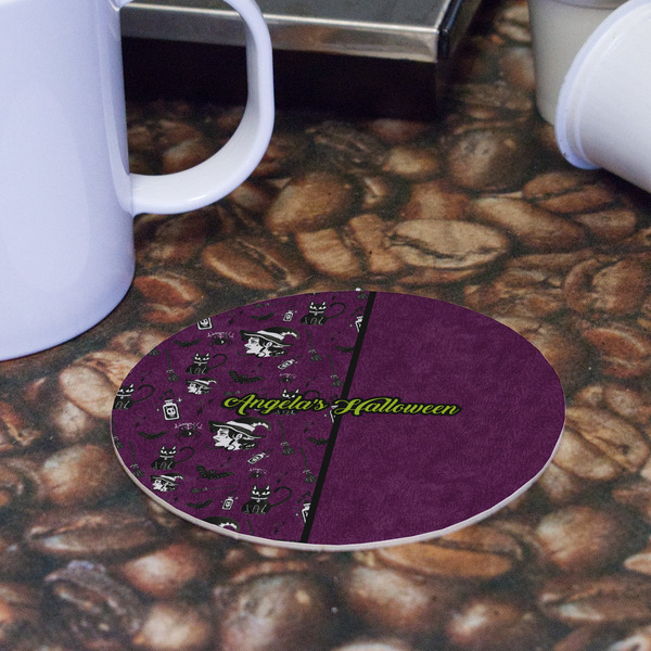 Witches On Halloween Round Paper Coaster - Front