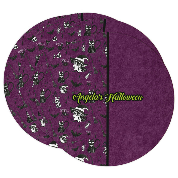 Custom Witches On Halloween Round Paper Coasters w/ Name or Text