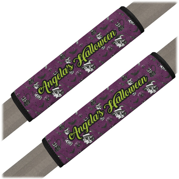 Custom Witches On Halloween Seat Belt Covers (Set of 2) (Personalized)