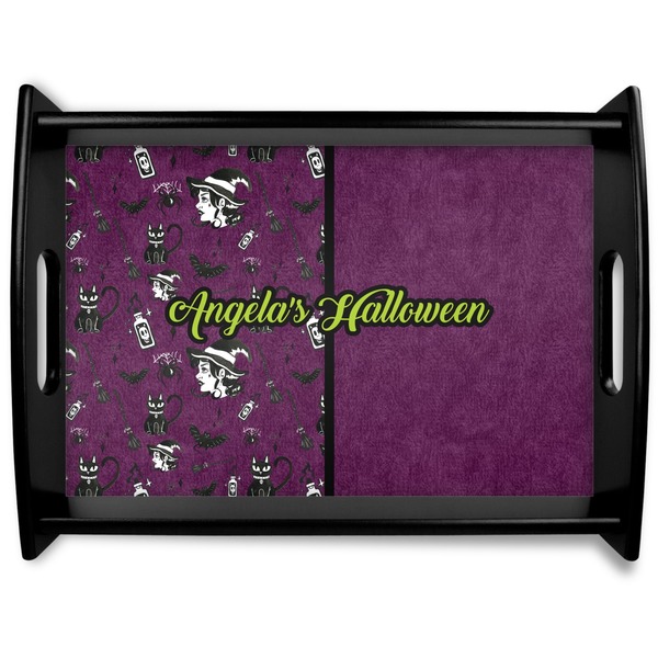 Custom Witches On Halloween Black Wooden Tray - Large (Personalized)