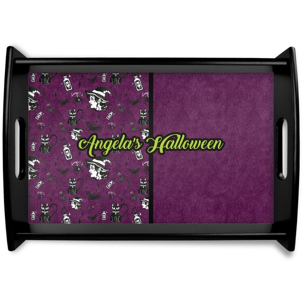 Custom Witches On Halloween Black Wooden Tray - Small (Personalized)