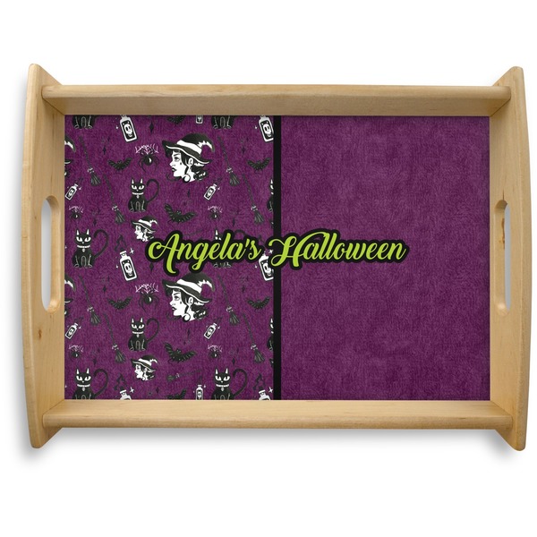 Custom Witches On Halloween Natural Wooden Tray - Large (Personalized)