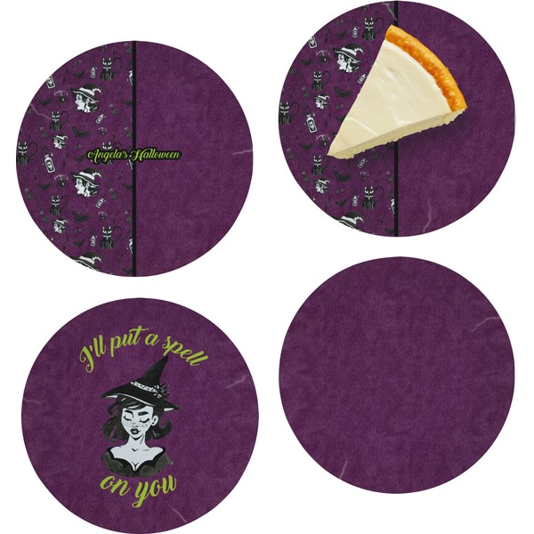 Custom Witches On Halloween Set of 4 Glass Appetizer / Dessert Plate 8" (Personalized)