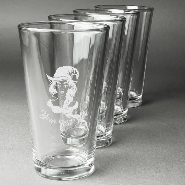 Custom Witches On Halloween Pint Glasses - Engraved (Set of 4) (Personalized)