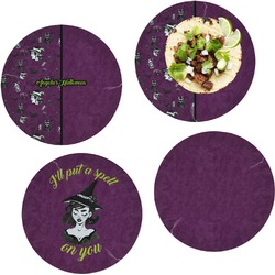 Witches On Halloween Set of 4 Glass Lunch / Dinner Plate 10" (Personalized)