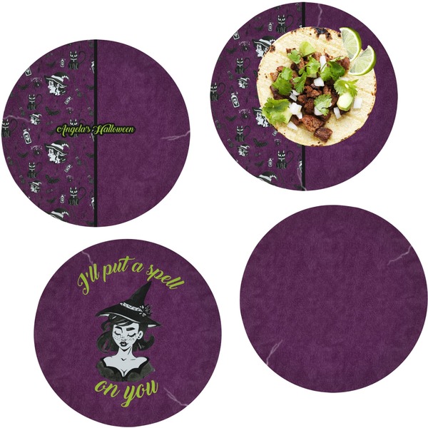 Custom Witches On Halloween Set of 4 Glass Lunch / Dinner Plate 10" (Personalized)