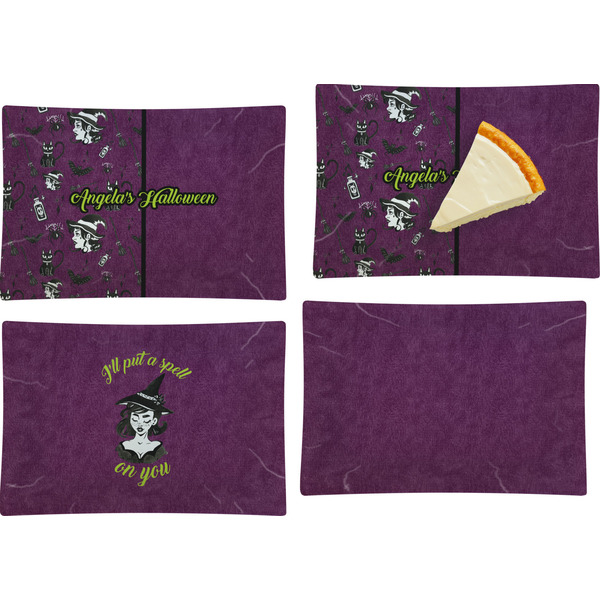 Custom Witches On Halloween Set of 4 Glass Rectangular Appetizer / Dessert Plate (Personalized)